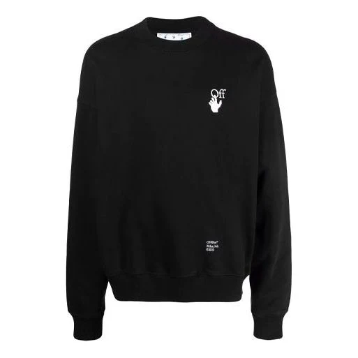 Men's Off-White FW21 Logo Caravaggio Arrow Round Neck Long Sleeves Loose Fit Black OMBA054F21FLE0111001