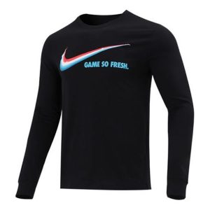 Nike Game So Fresh Basketball Sports Printing Round Neck Long Sleeves Black DN2998-010