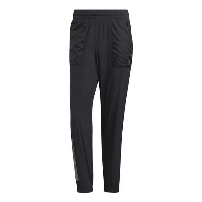 Men's adidas neo SS22 CE BRNDED WTP Logo Printing Lacing Elastic Waistband Sports Pants/Trousers/Joggers Black HC9704