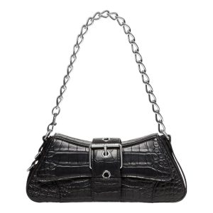 (WMNS) Balenciaga Lindsay Small Crocodile Embossed Shoulder Bag 'Black' 701141210C91000