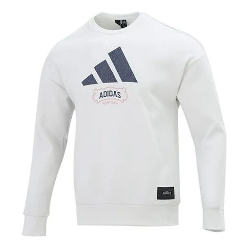 Men's adidas St Crewgfx Swt Long Sleeves Round Neck Pullover Gray White HE7465