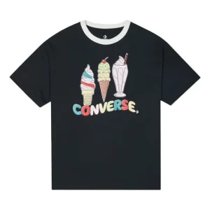 (WMNS) Converse Printing Sports Short Sleeve Black 10022853-A03