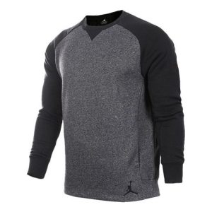 Men's Air Jordan Logo Embroidered Colorblock Fleece Lined Stay Warm Round Neck Pullover Black 834378-010