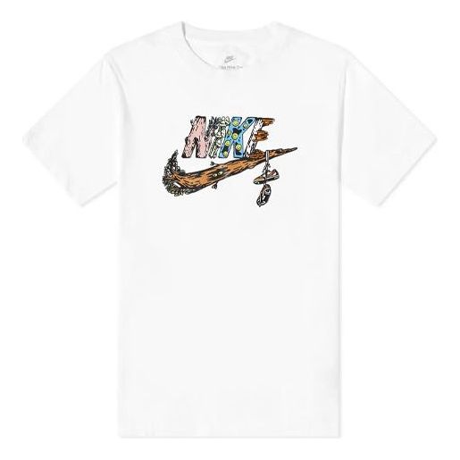 Nike Sportswear Graffiti Logo Sports Round Neck Short Sleeve Beige DM2215-133