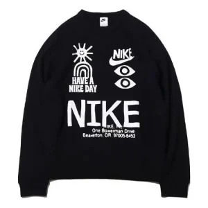 Men's Nike Logo Round Neck Printing Long Sleeves Pullover Black DQ4170-010