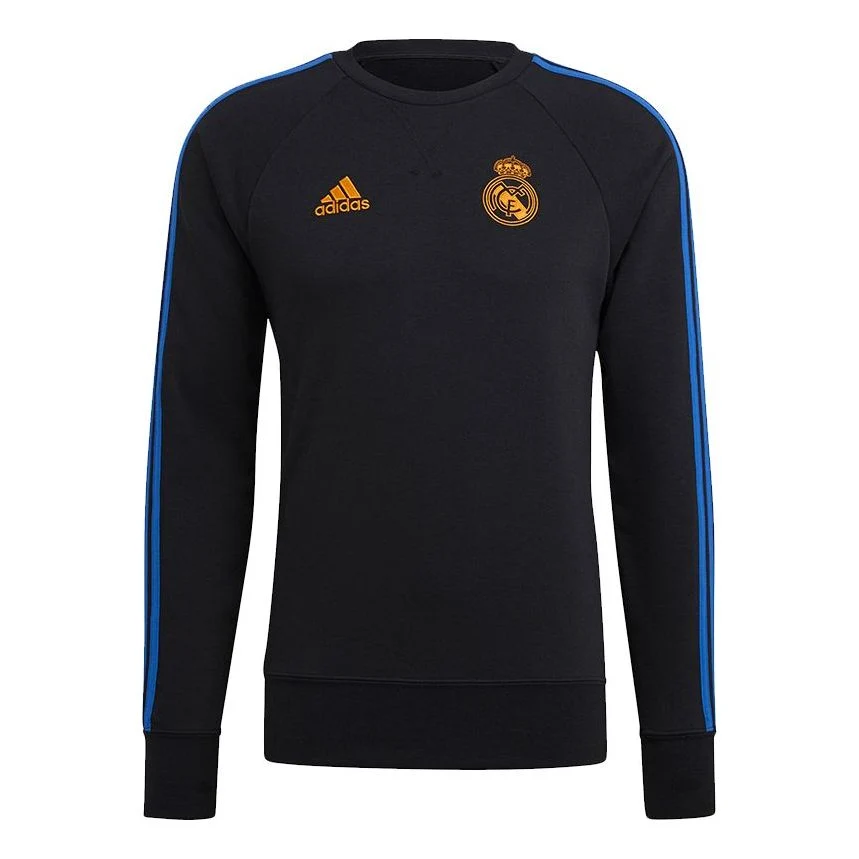 Men's adidas Real Swt Top Woven Real Madrid Team Logo Soccer/Football Round Neck Sports Black GU9706