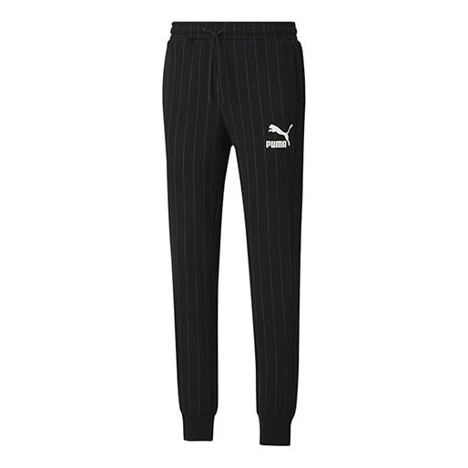 PUMA Pinstripe Casual Fleece Lined Long Pants Black 530178-01
