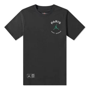 Men's Air Jordan x PSG Crossover Alphabet Logo Printing Casual Short Sleeve Black T-Shirt DB6514-010