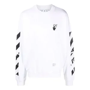 Men's Off-White FW21 Arrow Logo Printing Pullover Round Neck Loose Fit White OMBA054F21FLE0110110
