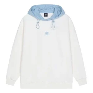 (WMNS) New Balance Logo Fleece Hoodie Asia Sizing 'White Blue' AWT13346-AS9