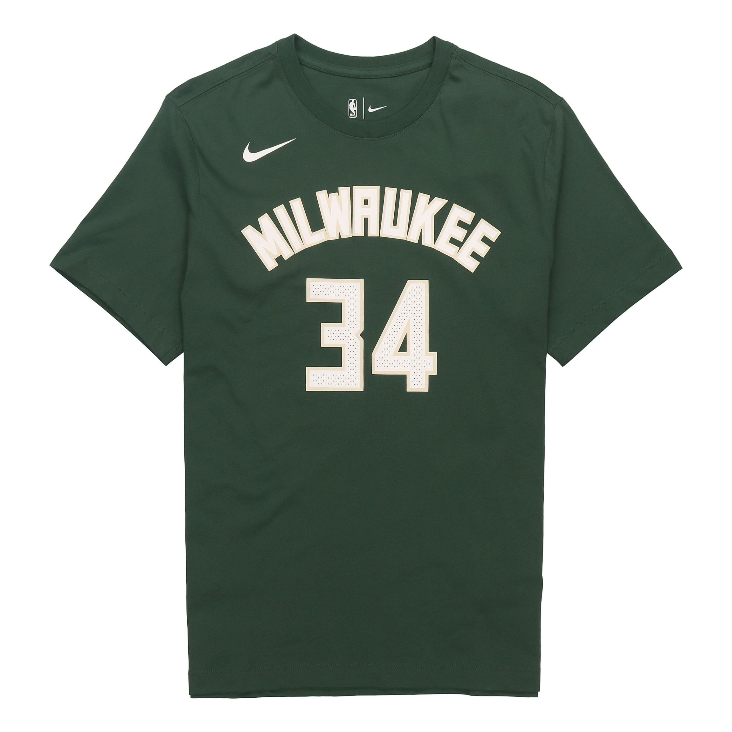 Men's Nike NBA Basketball Sports Round Neck Short Sleeve Milwaukee Bucks No.34 Green T-Shirt CV8535-326