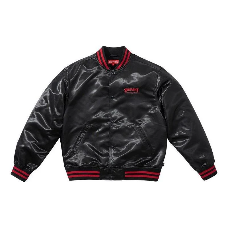 Supreme x Thrasher Satin Varsity Jacket 'Black Red' SUP-FW21-211