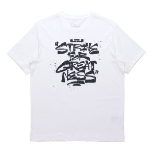 Men's Nike Lebron Strive for Greatness Basketball Sports Alphabet Printing Round Neck Short Sleeve White T-Shirt DD0786-100