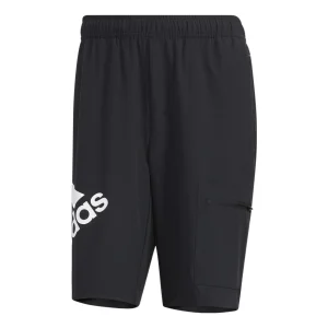 Men's adidas Solid Color Alphabet Logo Straight Sports Shorts Black HE7417