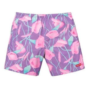 Supreme SS18 Nylon Water Short Flowers Casual Shorts Unisex Purple SUP-SS18-10433