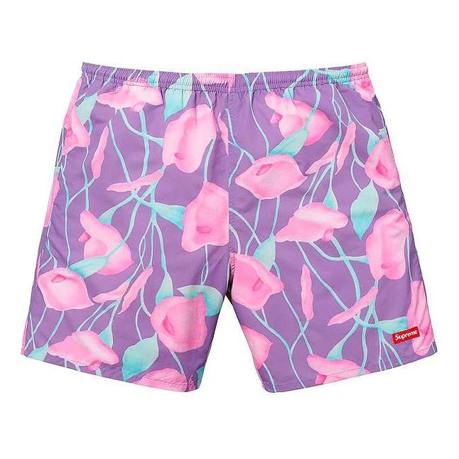 Supreme SS18 Nylon Water Short Flowers Casual Shorts Unisex Purple SUP-SS18-10433