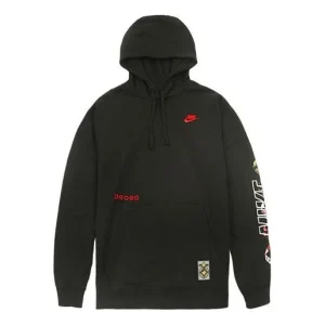 Nike Sportswear Club Printing Long Sleeves Pullover Drawstring Black CU3670-010