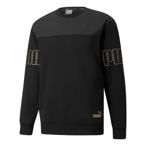PUMA Winterized Crew Bronzing Logo Splicing Sports Round Neck Pullover Black 848256-01