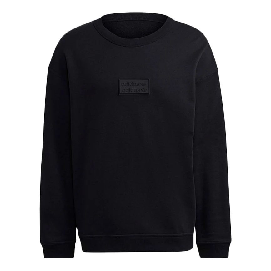 Men's adidas originals Silicon Crew Logo Label Sports Round Neck Pullover Black GN3293