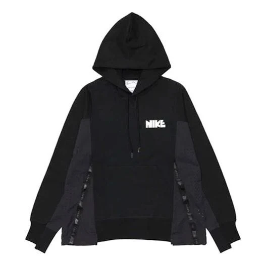 Nike x sacai Logo Printing Splicing Contrasting Hoodie 'Black' CV5727-010