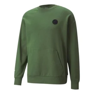 PUMA Solid Color Logo Round Neck Pullover Long Sleeves Unisex Green 532241-67