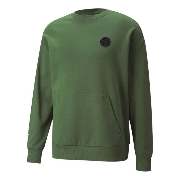 PUMA Solid Color Logo Round Neck Pullover Long Sleeves Unisex Green 532241-67