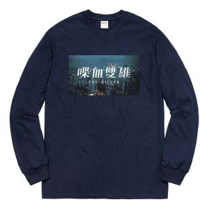 Supreme FW18 The Killer L/S Tee Navy Bloody Twins Chow Yun Fat Chest Printing Long Sleeves Unisex Navy Blue SUP-FW18-677
