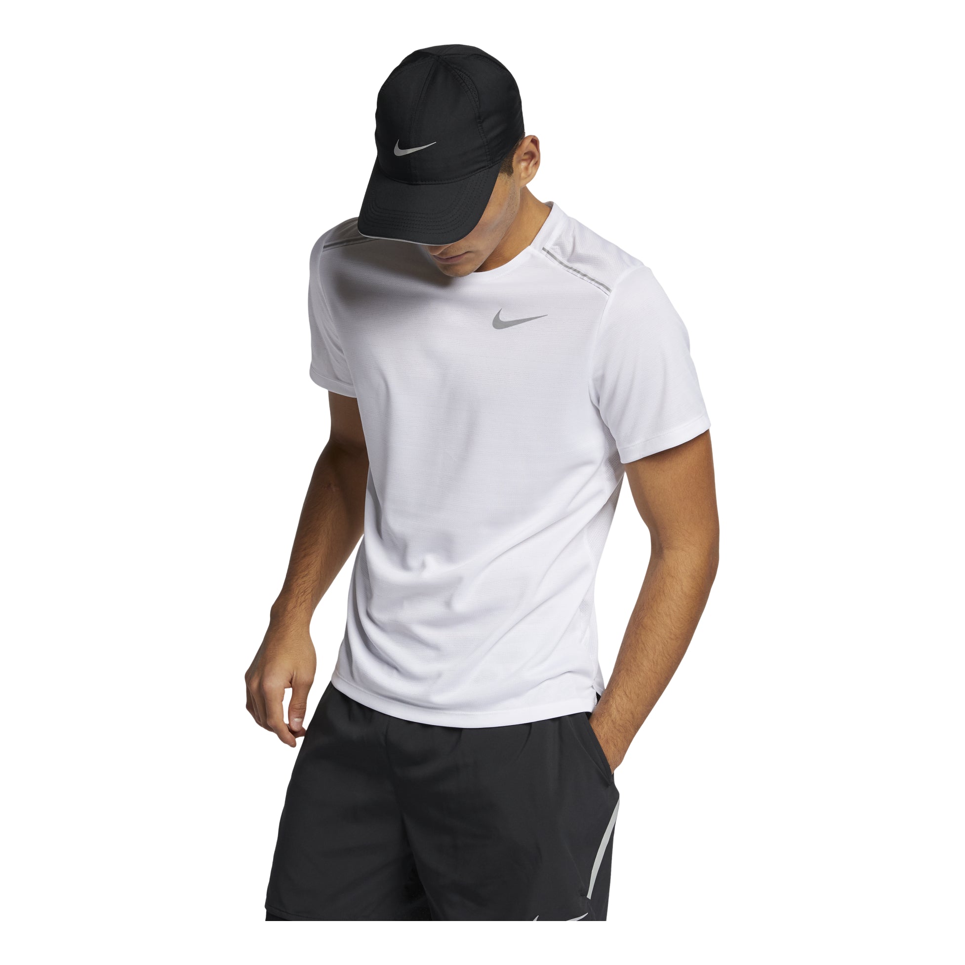 Nike DRI-FIT MILER Running Quick Dry Short Sleeve Asia Sizing 'White' AJ7566-100