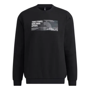 Men's adidas neo Sw Gr Dk Swt Funny Printing Sports Round Neck Pullover Black H45173