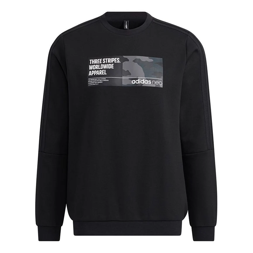 Men's adidas neo Sw Gr Dk Swt Funny Printing Sports Round Neck Pullover Black H45173