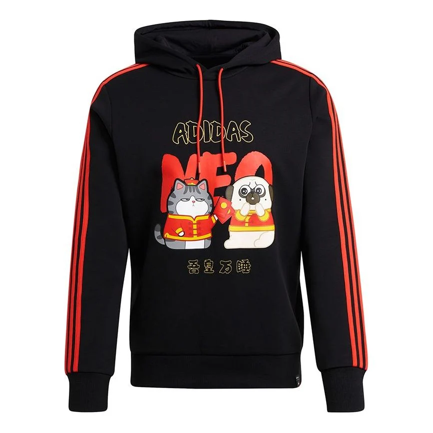 Men's adidas neo x Crossover Cny Ww Hdy Cartoon Printing Sports Pullover Black GS5187