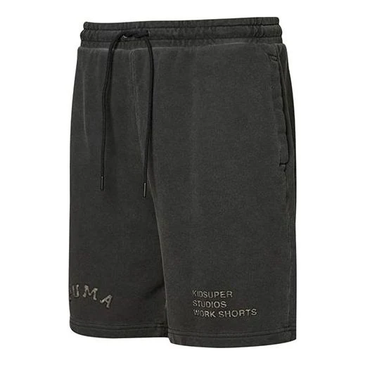 PUMA x Kidsuper Studios Crossover Logo Alphabet Embroidered Distress Drawstring Sports Shorts Black 531854-01