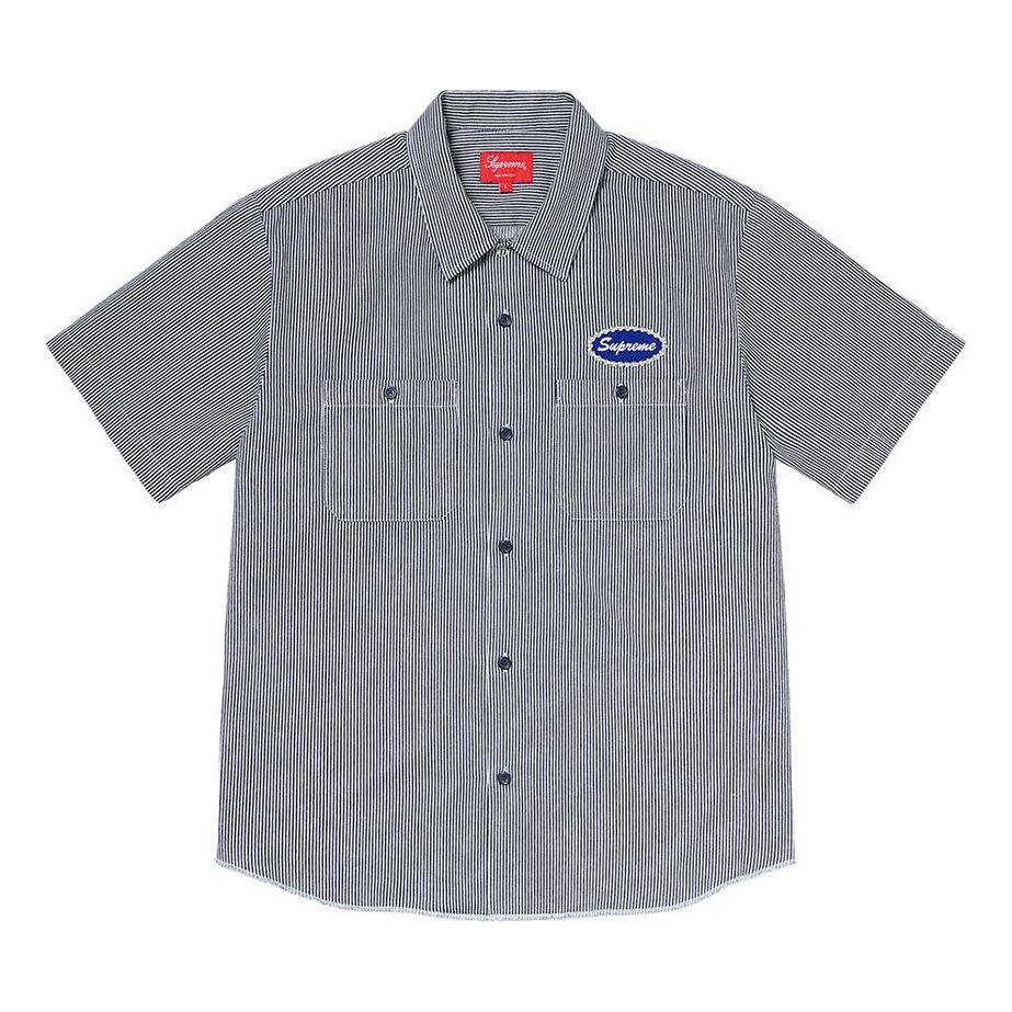 Supreme Studded Patch S/S Work Shirt 'Grey Blue White' SUP-FW20-031