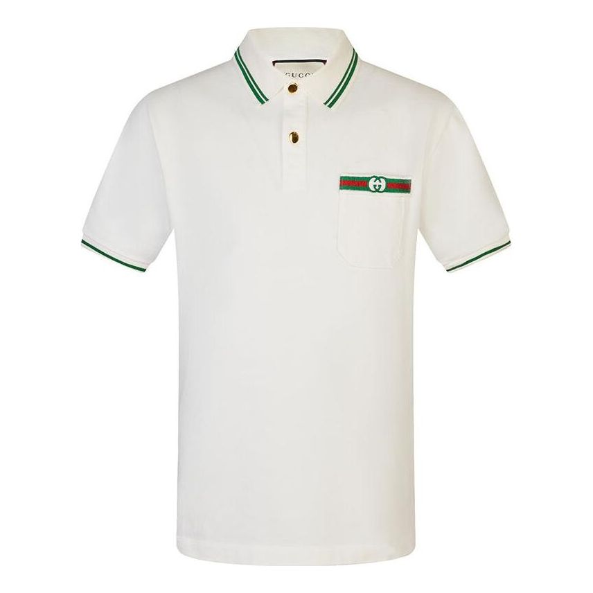 Gucci-Embellished Webbing And Interlocking GG Cotton Short-Sleeved Polo Shirt For Men White 628339-XJCQR-9061