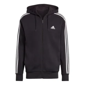 adidas French Terry 3-Stripes Full-Zip Hoodie 'Black White' IC0433