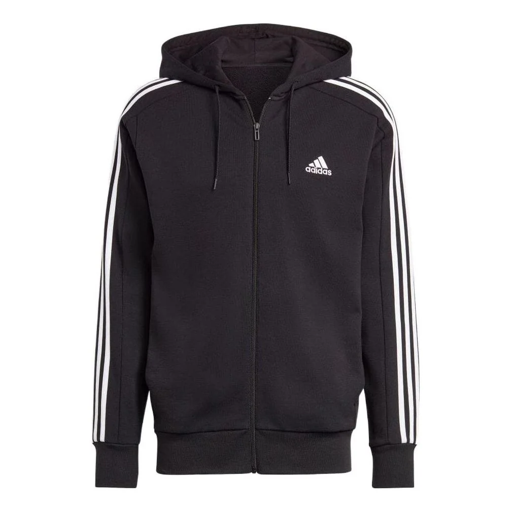 adidas French Terry 3-Stripes Full-Zip Hoodie 'Black White' IC0433