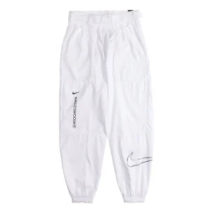 (WMNS) Nike Logo Printing Sports Adjustable Belt Bundle Feet Woven Long Pants/Trousers Autumn White DJ8997-100
