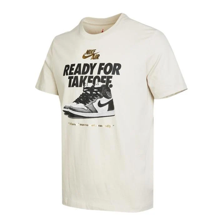 Air Jordan Alphabet Shoe Printing Round Neck Casual Short Sleeve White DV9719-104
