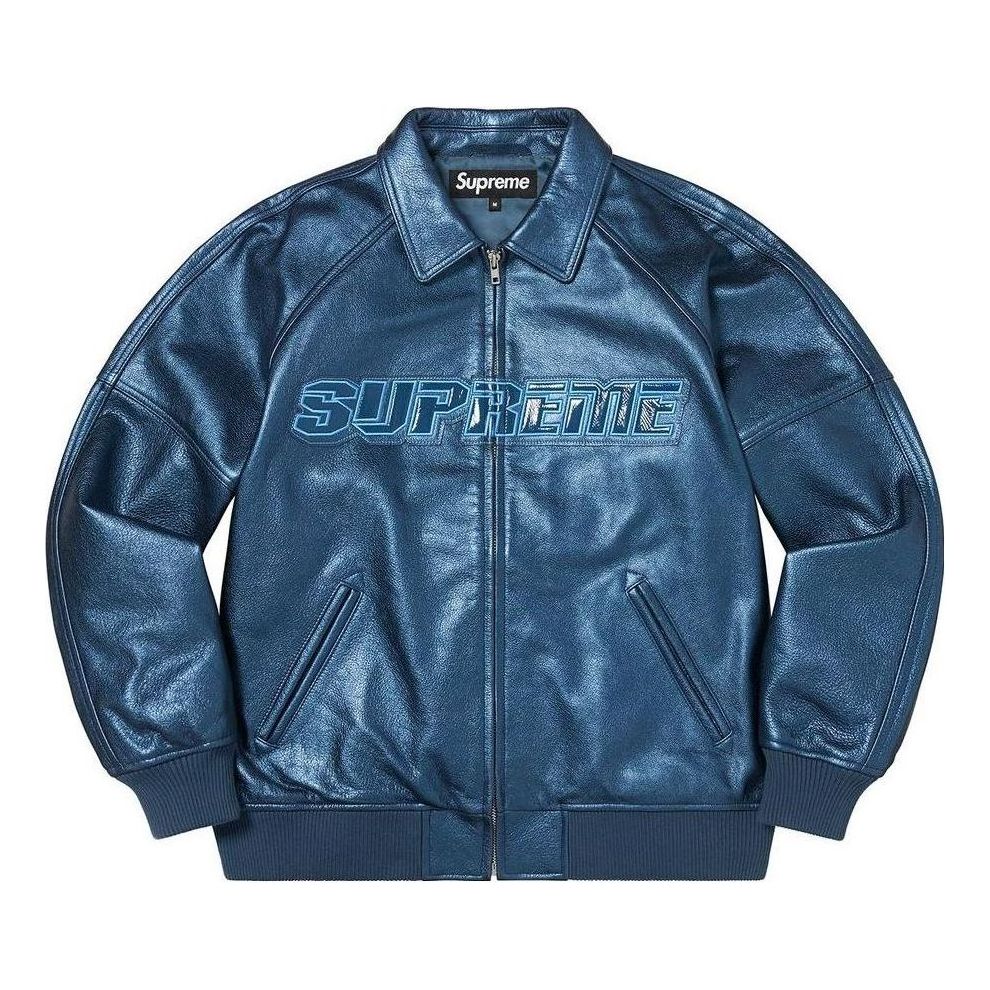 Supreme Silver Surfer Leather Varsity Jacket 'Blue' SUP-SS22-366