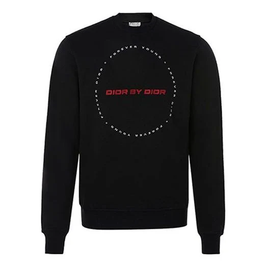 Men's DIOR FW21 Alphabet Embroidered Long Sleeves Pullover Black 333J666-W5864-980