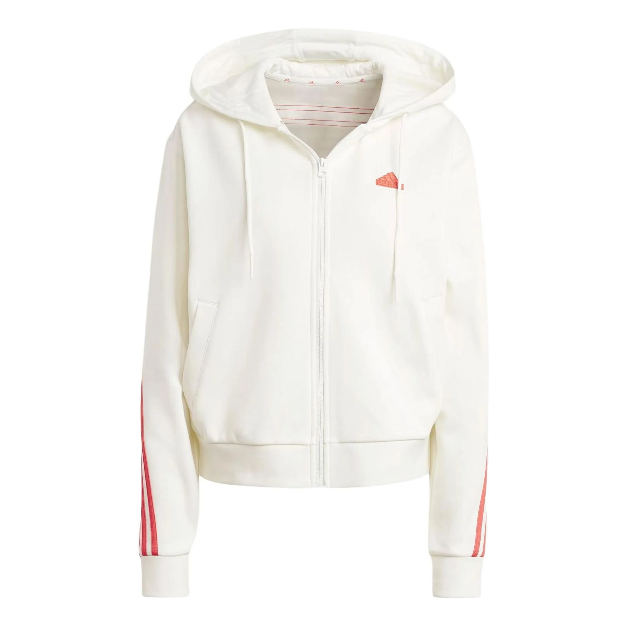 (WMNS) adidas Future Icons 3-Stripes Full Zip Hoodie Asia Sizing 'White Bright Red' IS3679