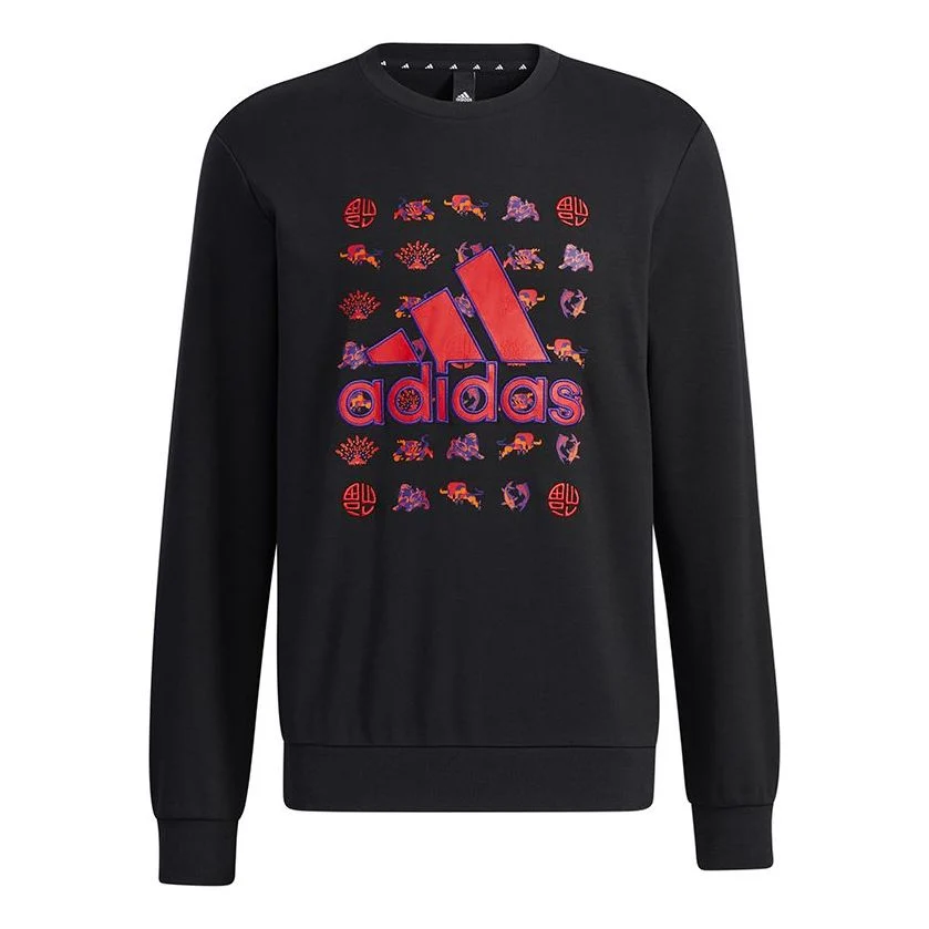 adidas Cny Gfx Swt Un Logo Printing Round Neck Pullover Sports Black GR2125