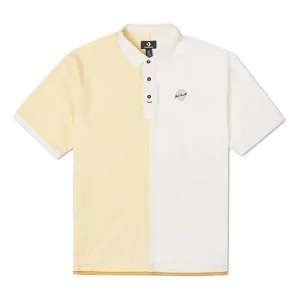Men's Converse Splicing Colorblock Lapel Short Sleeve Cream Yellow Polo Shirt 10022780-A01