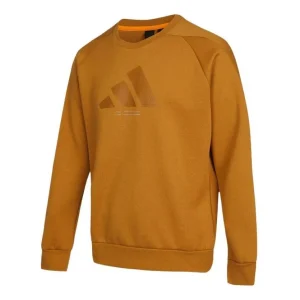 Men's adidas Th Logo Swt Large Logo Round Neck Sports Pullover Brown HE9902