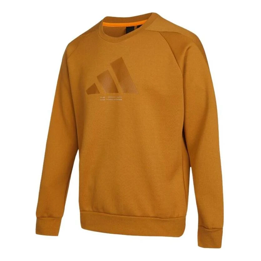 Men's adidas Th Logo Swt Large Logo Round Neck Sports Pullover Brown HE9902