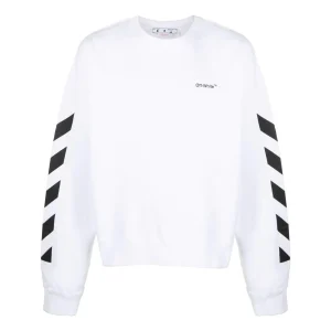 Men's Off-White FW22 Side Stripe Alphabet Printing Straight Round Neck Long Sleeves Autumn White OMBA058C99FLE0010110
