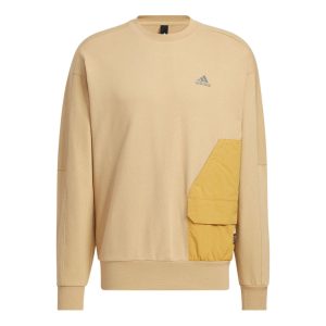 Men's adidas Logo Printing Pattern Splicing Round Neck Long Sleeves Khaki HP1382