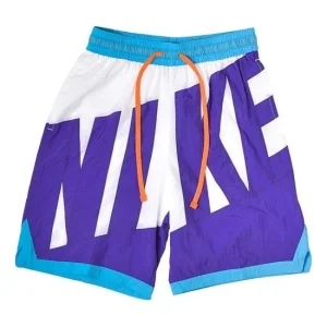 Nike DRI-FIT Throwback Large logo Drawstring Shorts Blue White Bluewhite AT3165-100