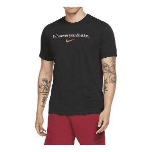 Nike Logo Printing Solid Color Training Short Sleeve Black DJ6232-010