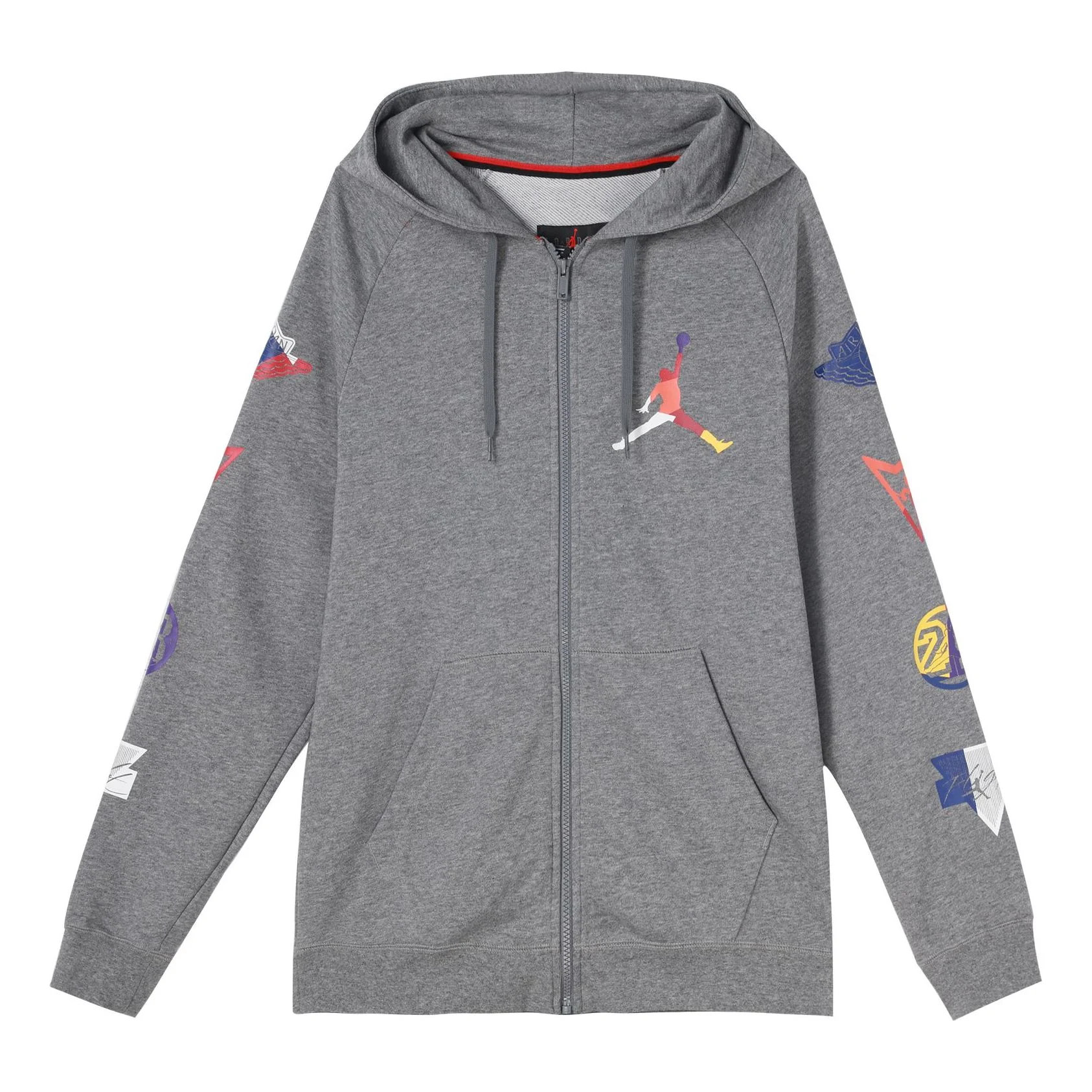 Men's Air Jordan Colorful Logo Zipper Gray Hooded Jacket CJ7880-091
